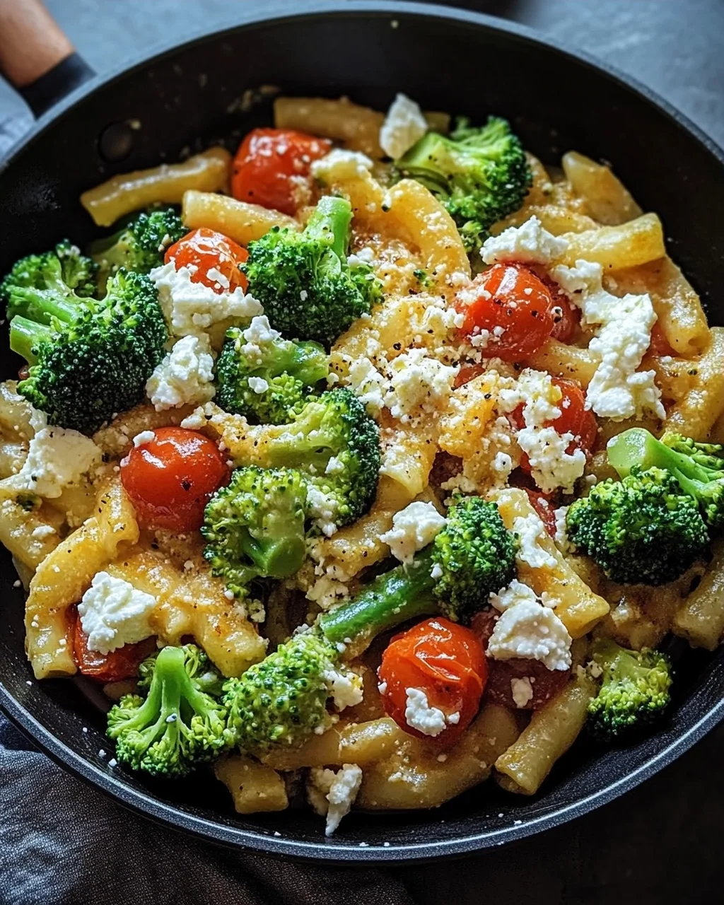 Schupfnudelpfanne mit Brokkoli, Feta und Tomaten