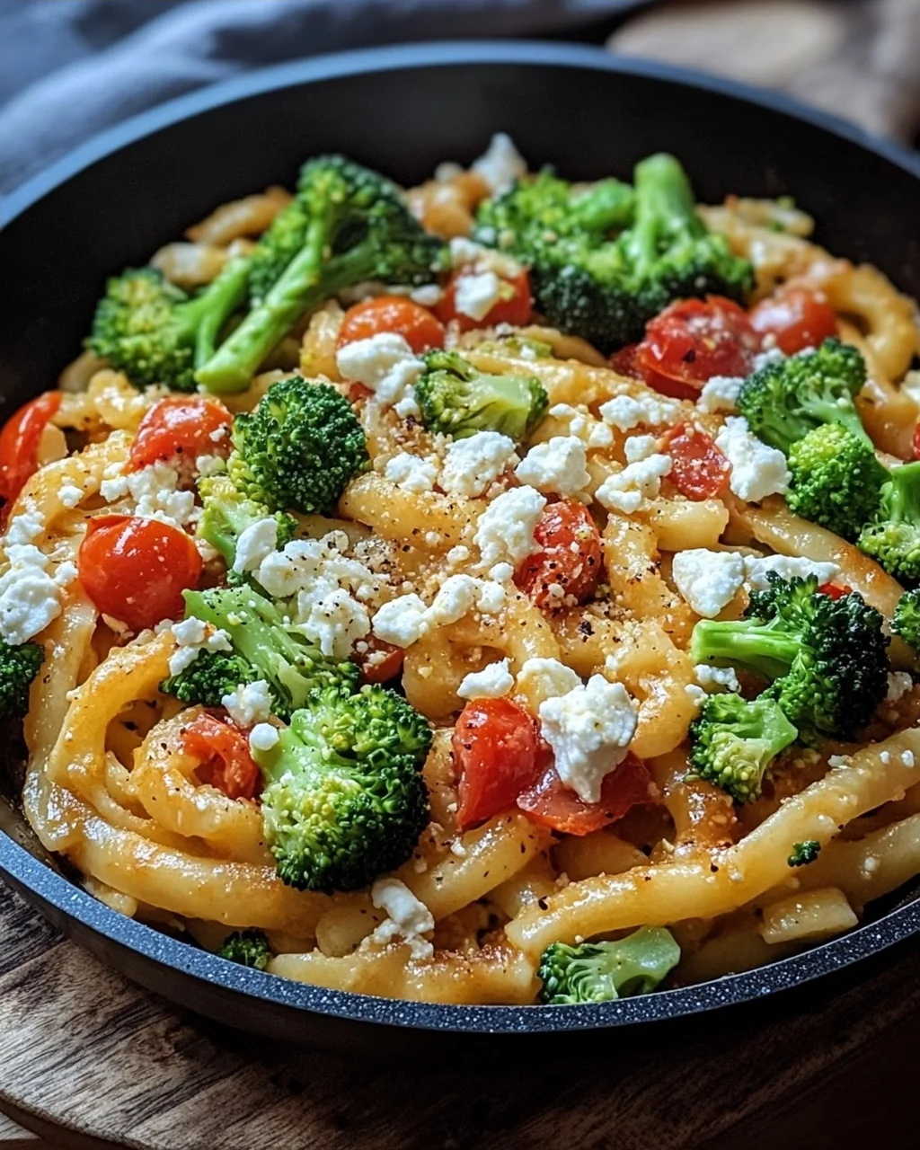Schupfnudelpfanne mit Brokkoli, Feta und Tomaten