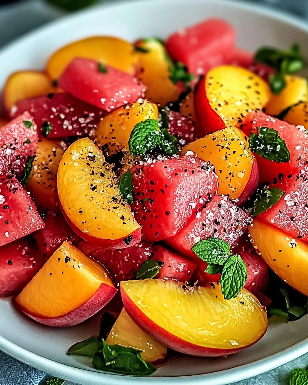 Sommerpfirsich-Wassermelonen-Salat für heiße Tage