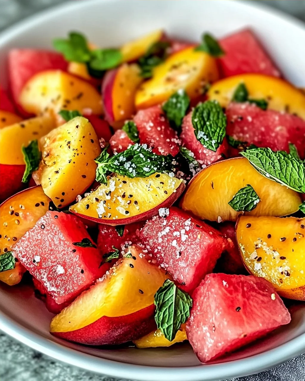 Sommerpfirsich-Wassermelonen-Salat für heiße Tage