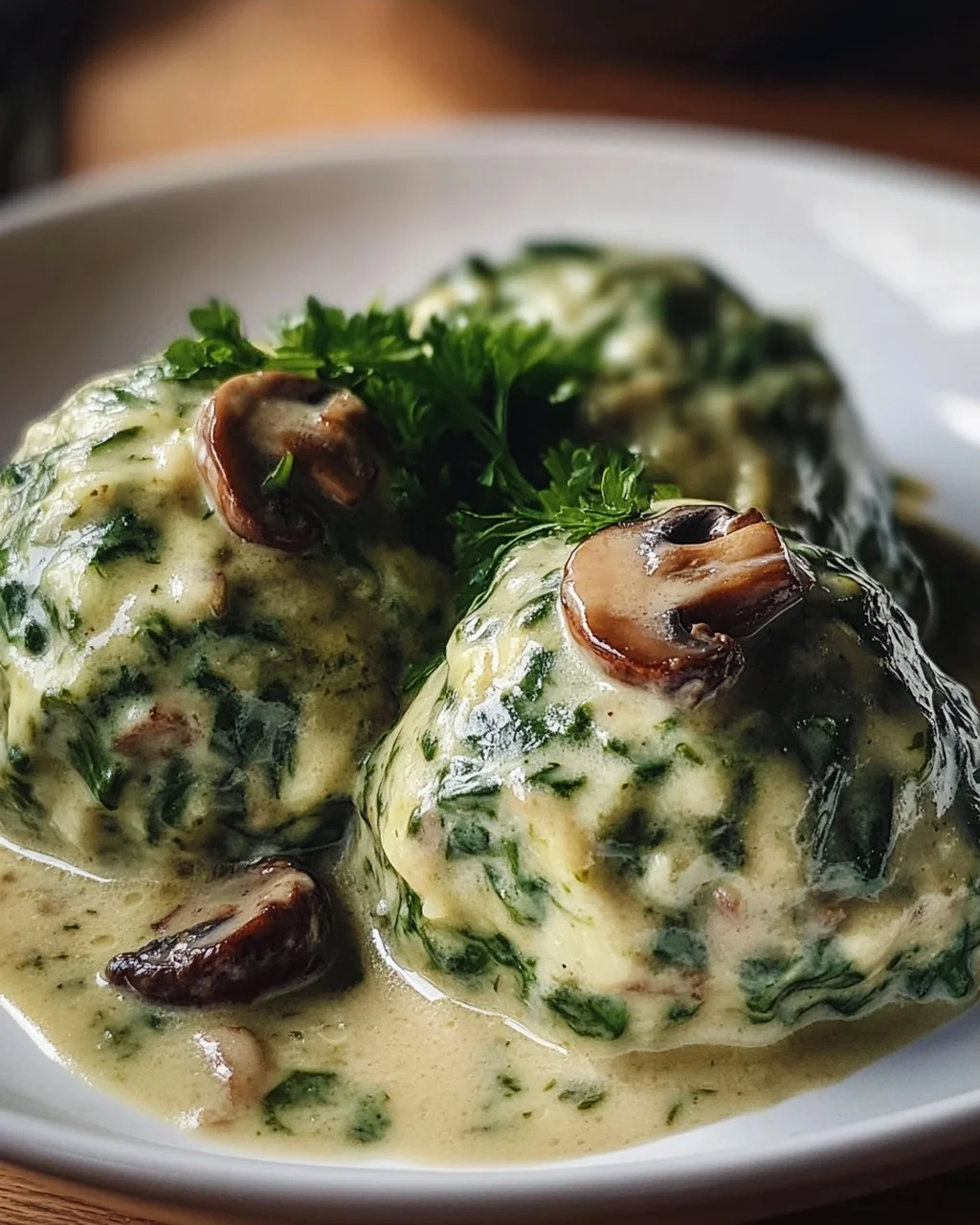 Südtiroler Spinatknödel mit Pilzrahm