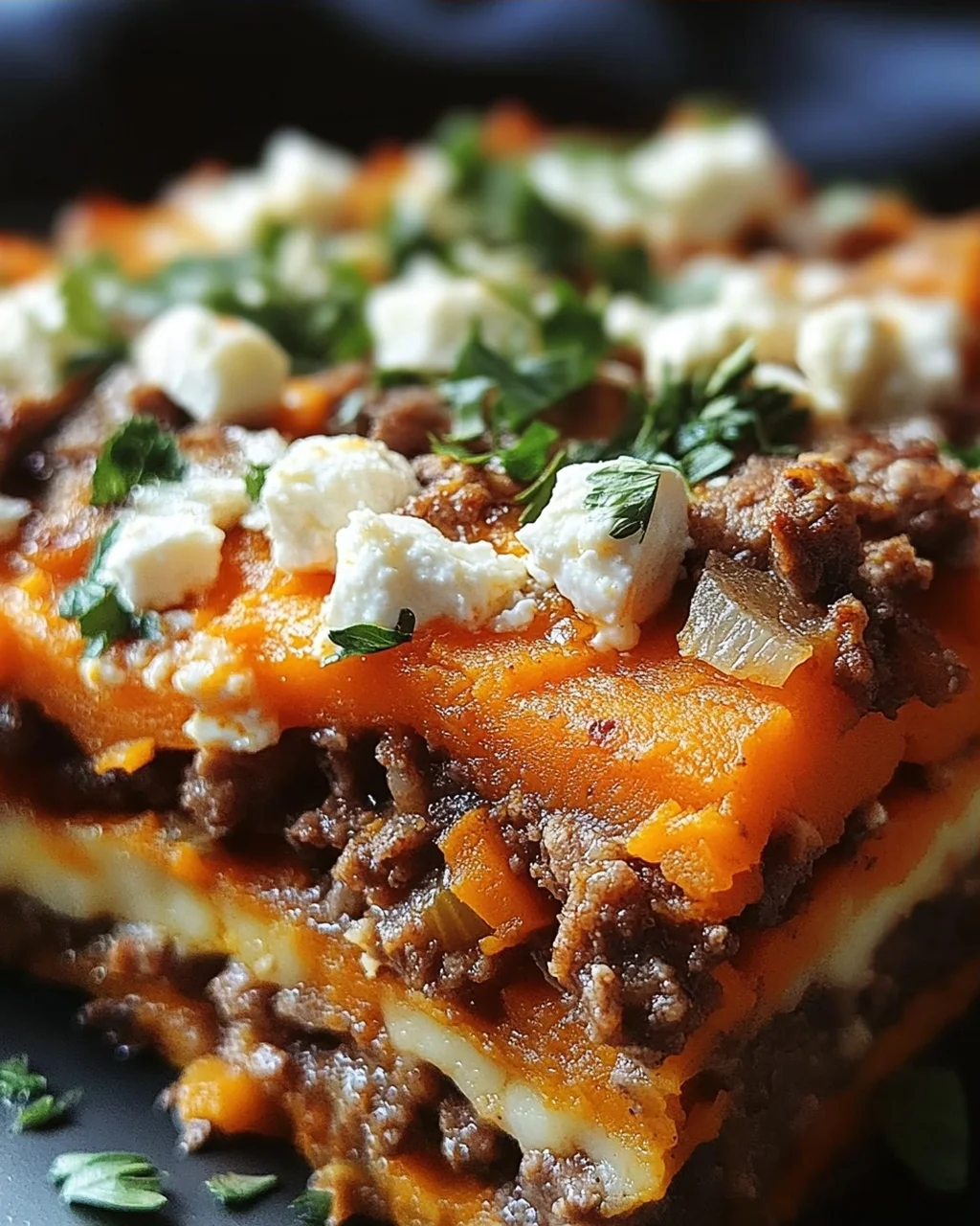Süßkartoffel-Hackfleisch-Auflauf mit Feta
