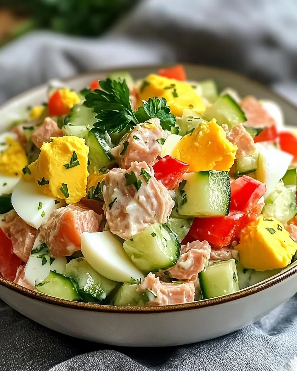 Thunfischsalat mit Ei und Gurke