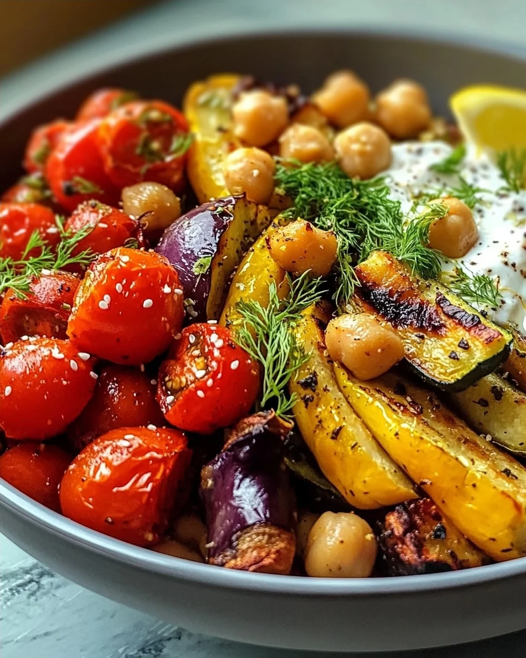 Vegan Mediterranean Roasted Vegetables Bowl – Gesund & Lecker!