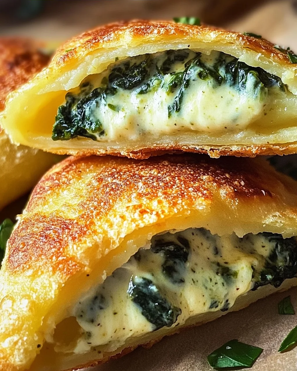 Vegane Kartoffeltaschen mit Spinat-Frischkäse-Füllung