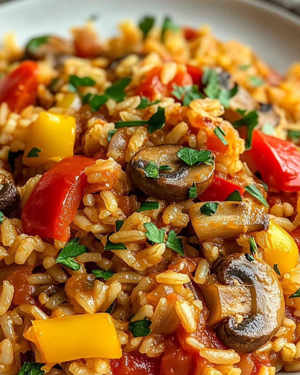 Vegetarisches Serbisches Reisfleisch mit Pilzen & Paprika