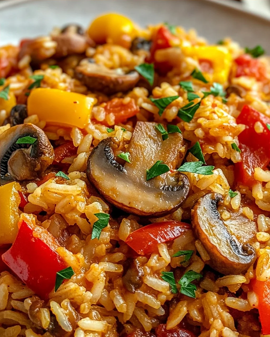 Vegetarisches Serbisches Reisfleisch mit Pilzen & Paprika