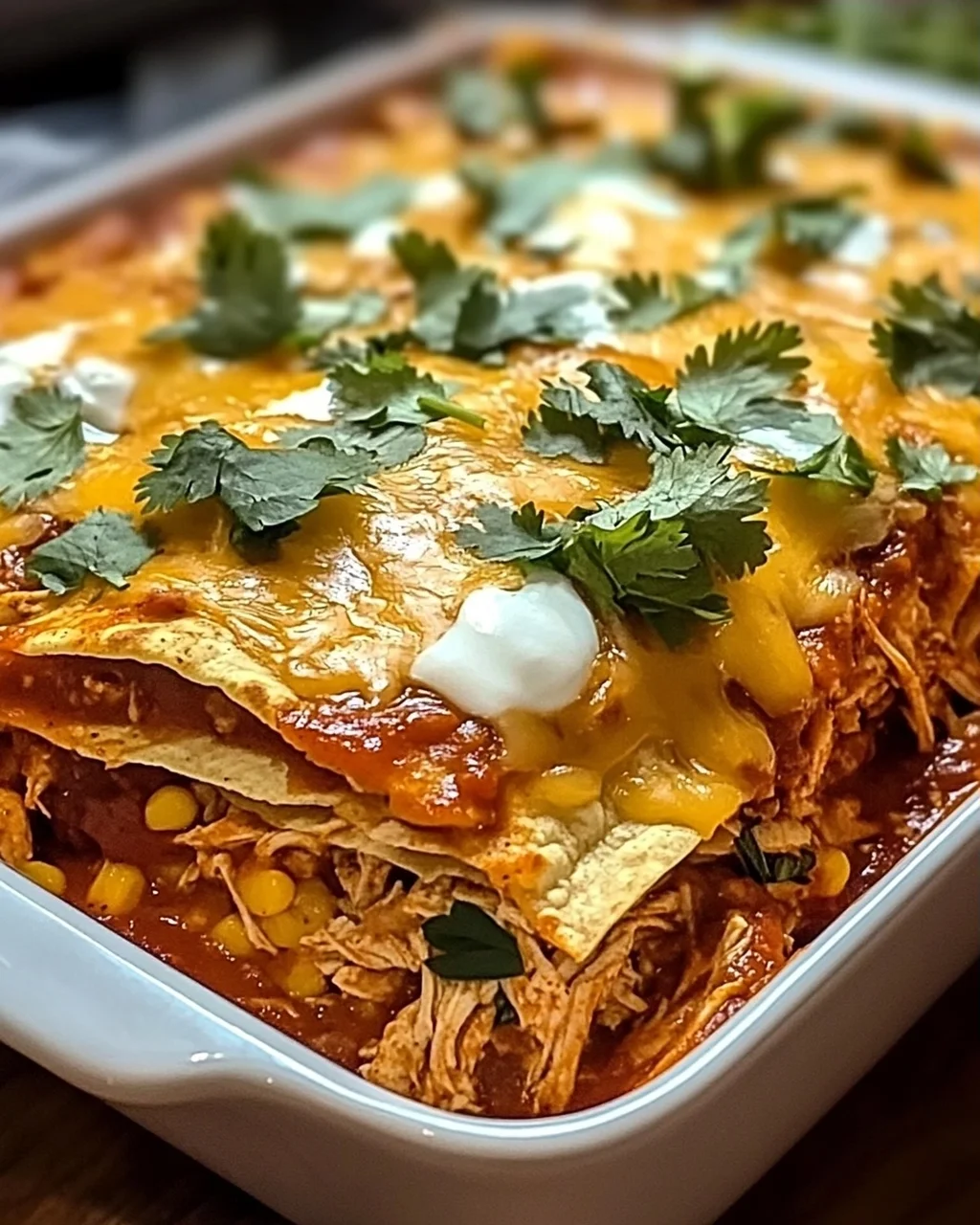 Zerrissenes Hühnchen Enchilada Auflauf für Ihre Familie